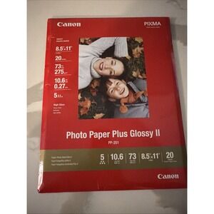 Canon Pixma Photo Paper Plus Glossy II 8.5" x 11" 20 Sheets PP-201 Inkjet New